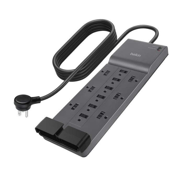 12 Outlet Belkin 12-Outlet Surge Protector Power Strip w/ 12 AC Outlets & 8ft Flat Plug  UL-listed Heavy-Duty Extension Cord for Home  Office  Computer  Laptop  Charger - 3 940 Joules 8ft Cord