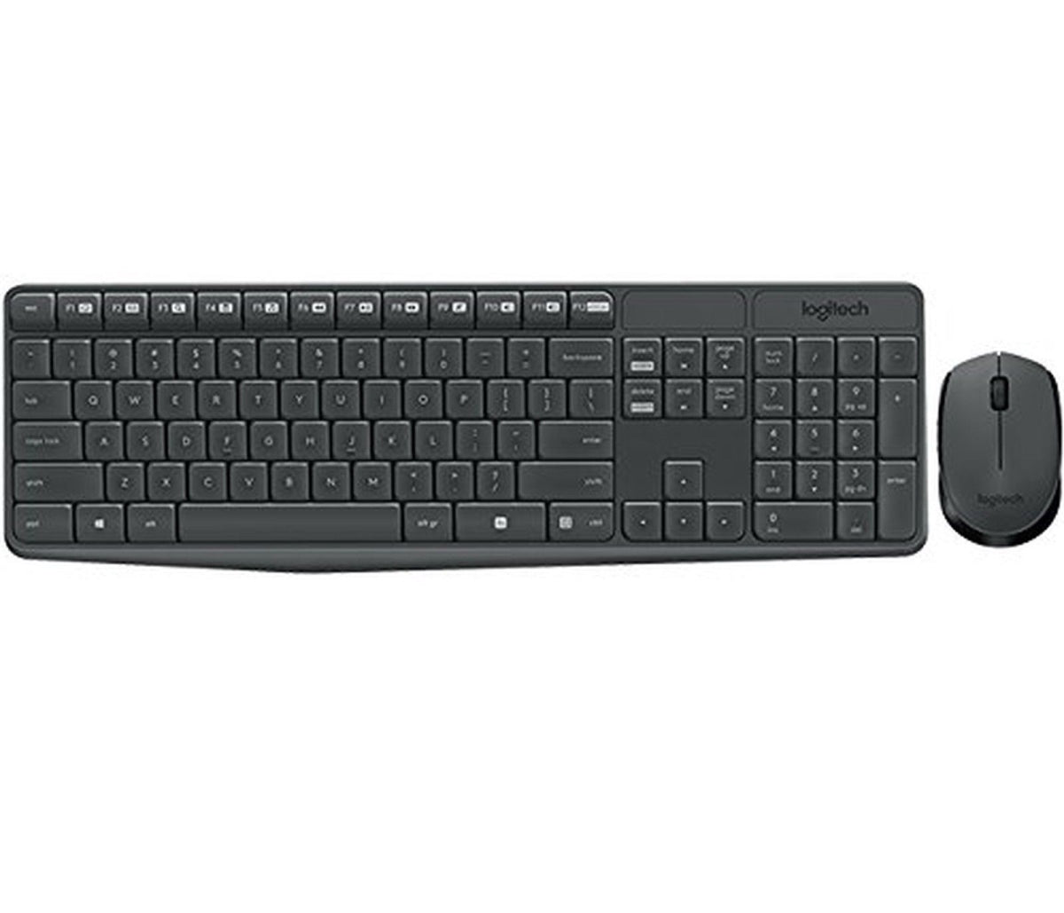 Logitech® MK235 Wireless Straight Full-Size Keyboard & Ambidextrous Optical Mouse  Black
