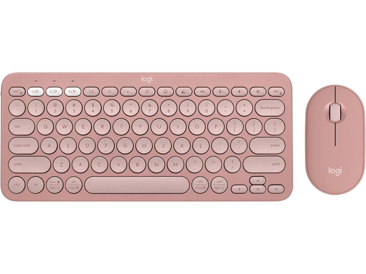 Logitech - Pebble 2 Combo Compact Wireless Scissor Keyboard and Mouse Bundle for Windows, macOS, iPadOS, Chrome - Rose
