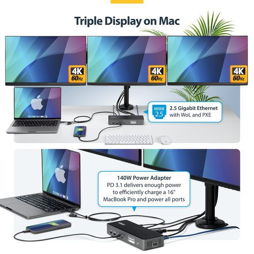 StarTech.com DK30C2DPEPRN laptop dock/port replicator Wired USB 3.2 Gen 2 (3.1 Gen 2) Type-C Grey