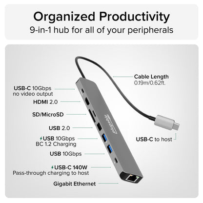 Plugable Technologies USBC-9IN1E interface hub USB Type-C 10000 Mbit/s Grey