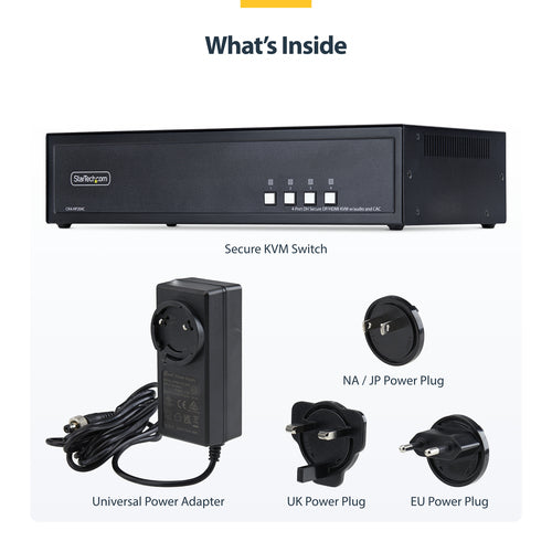 StarTech.com Secure 4-Port Dual-Monitor KVM Switch, HDMI or DisplayPort, 4K 60Hz, NIAP 4.0 Desktop KVM, Metal Housing, CAC Port, Made in the USA