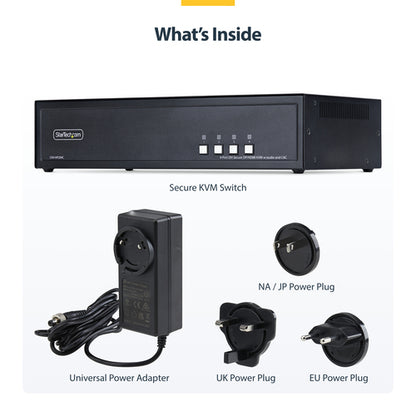 StarTech.com Secure 4-Port Dual-Monitor KVM Switch, HDMI or DisplayPort, 4K 60Hz, NIAP 4.0 Desktop KVM, Metal Housing, CAC Port, Made in the USA