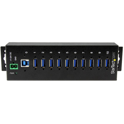 StarTech.com 10-Port USB 3.0 Hub - 5Gbps - Metal Industrial USB-A Hub with ESD & Surge Protection - Din Rail, Wall or Desk Mountable - TAA Compliant USB Expander Hub