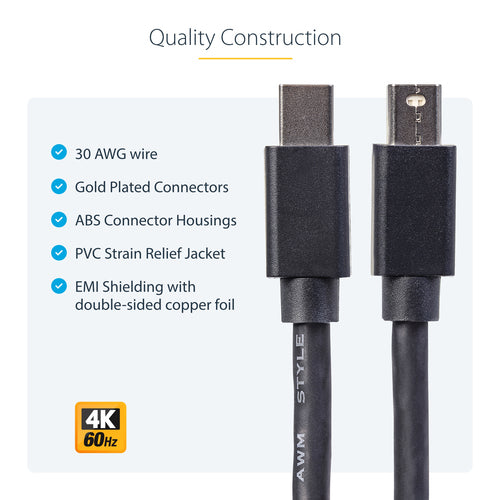 StarTech.com 3ft (1m) Mini DisplayPort Cable, 8K 60Hz HDR10, Ultra HD 4K 120Hz Video, mDP 1.4 Cable for Monitors Displays, Mini DisplayPort Cord - M/M