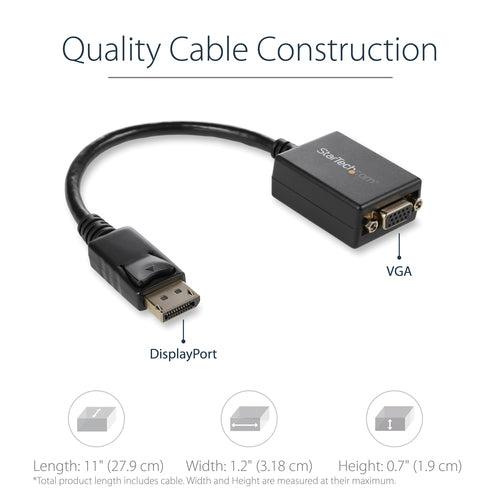 StarTech.com DisplayPort to VGA Adapter - Active DP to VGA Converter - 1080p Video - DisplayPort Certified - DP/DP++ Source to VGA Monitor Cable Adapter Dongle - Latching DP Connector