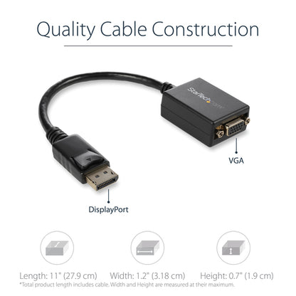 StarTech.com DisplayPort to VGA Adapter - Active DP to VGA Converter - 1080p Video - DisplayPort Certified - DP/DP++ Source to VGA Monitor Cable Adapter Dongle - Latching DP Connector