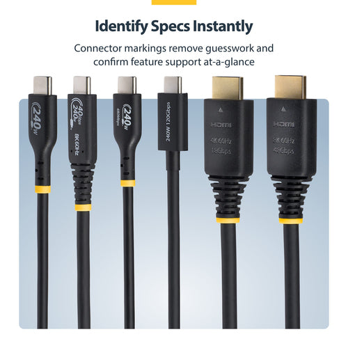 StarTech.com 50cm (1.6ft) Certified Ultra High Speed HDMI Cable, 8K 60Hz/4K 120Hz, HDMI 2.1 Cable with HDR10+ / eARC, 48Gbps, 8K HDMI Cord for Monitor/TV/Display, Flexible TPE Jacket
