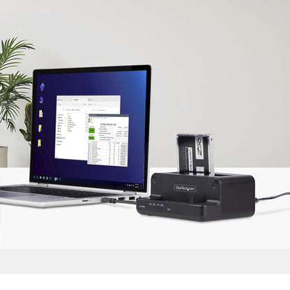 StarTech.com M.2 NVMe to 2.5/3.5" SATA Drive Duplicator, Dual Bay Standalone SSD Cloner/Drive Dock, Bidirectional NVMe to SATA / SATA to NVMe, Up to 27GBpm, TAA