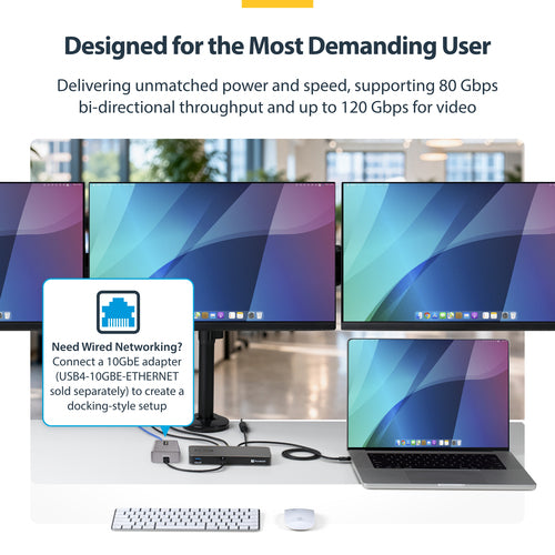 StarTech.com 4-Port Thunderbolt™ 5 Hub with Thunderbolt™ Share KVM, 80/120Gbps, 8K 60Hz or 4K 144Hz, 140W PD, USB-A 10Gbps, TB4 & USB4, MacBook M5 Pro M5 Max