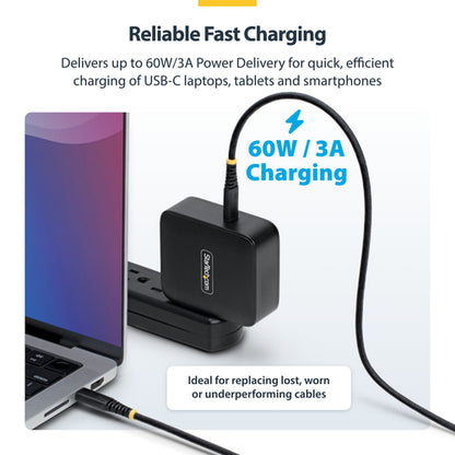 StarTech.com 6in (15cm) USB-C Charging Cable, 60W (3A) PD, Dual-Layer Braided Nylon/TPE Jacket, Rugged USB C Charging Cord, USB 2.0 Laptop Charger Cable