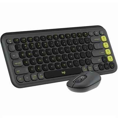 Logitech - POP ICON COMBO Compact TKL Bluetooth Keyboard and Mouse Bundle with Programmable Quiet Keys and Buttons - Graphite & Lime