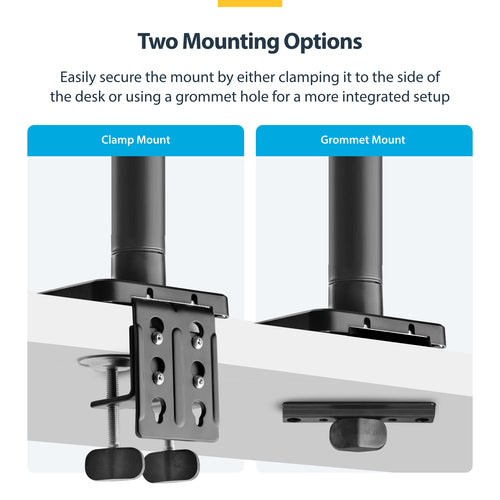 StarTech.com Monitor Desk Mount for up to 49in 32:9 Ultrawide Curved Screens, Mechanical Spring Arm, C-Clamp/Grommet, Tool-Less Adjustment, Max 44lb/20kg