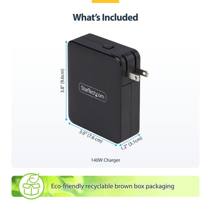StarTech.com 140W USB-C Wall Charger, 3x USB-C/1x USB-A, PD 3.1 GaN Power Adapter for MacBook, Dell XPS/Inspiron/Precision