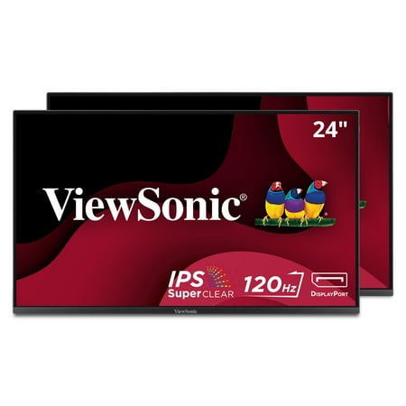 ViewSonic VA2456A-MHD_H2 Dual Monitor Pack Head-Only 1080p IPS Frameless Monitors with 120Hz  Eye Care  VESA Mountable  HDMI  DisplayPort  and VGA Inputs for Home and Office