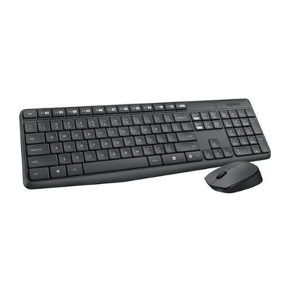 Logitech® MK235 Wireless Straight Full-Size Keyboard & Ambidextrous Optical Mouse  Black