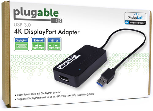 Plugable Technologies USB 3.0 to DisplayPort 4K DisplayLink Video Graphics Adapter for Multiple Monitors up to 3840x2160 Supports Windows, Mac, and ChromeOS