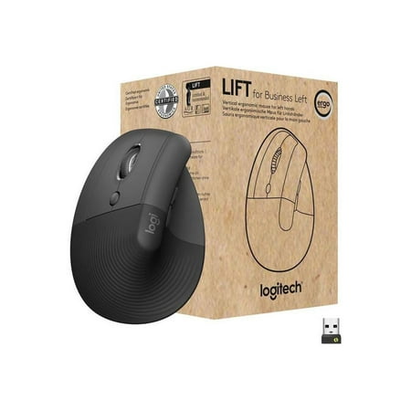 Logitech Lift for Business Left  Vertical Ergonomic Mouse - Left-Handed  Wireless  Bluetooth or Secured Logi Bolt USB  Quiet clicks  Globally Certified  Windows/Mac/Chrome/Linux - Graphite
