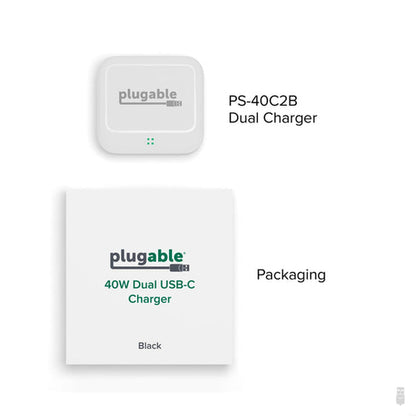 Plugable Technologies PS-40C2W mobile device charger Universal White AC Fast charging Indoor