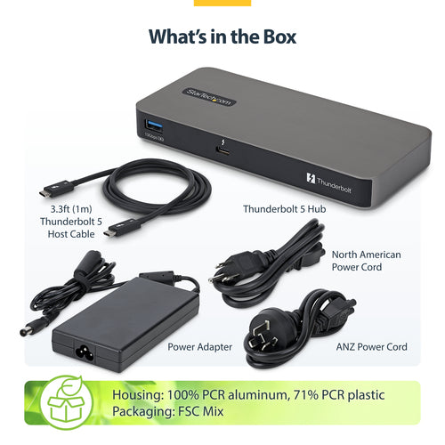 StarTech.com 4-Port Thunderbolt™ 5 Hub with Thunderbolt™ Share KVM, 80/120Gbps, 8K 60Hz or 4K 144Hz, 140W PD, USB-A 10Gbps, TB4 & USB4, MacBook M5 Pro M5 Max