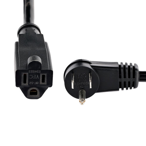 StarTech.com 1ft (30cm) Power Extension Cord, Right Angle NEMA 5-15P to NEMA 5-15R, 13A 125V, 16AWG, Black Computer Power Extension Cord, AC Outlet Extension Cable, UL Listed
