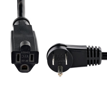 StarTech.com 1ft (30cm) Power Extension Cord, Right Angle NEMA 5-15P to NEMA 5-15R, 13A 125V, 16AWG, Black Computer Power Extension Cord, AC Outlet Extension Cable, UL Listed