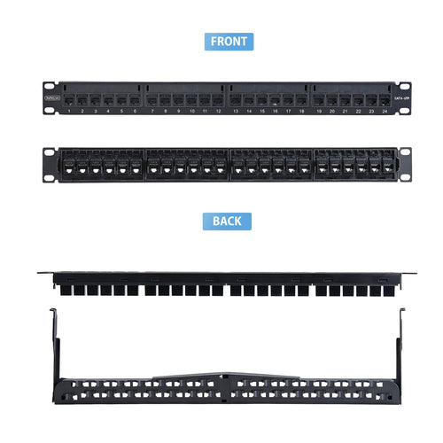 StarTech.com 24 Port 1U Feed Through Patch Panel with Cable Management Bar, Rackmount Cat6 Ethernet Patch Panel with RJ45 UTP Inline Couplers