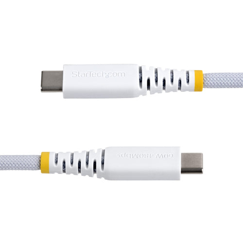 StarTech.com 3ft (91cm) White USB-C Charging Cable, 60W (3A) PD, Dual-Layer Braided Nylon/TPE Jacket, Rugged USB C Charging Cord, USB 2.0 Laptop Charger Cable