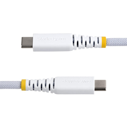 StarTech.com 1ft (30cm) White USB-C Charging Cable, 60W (3A) PD, Dual-Layer Braided Nylon/TPE Jacket, Rugged USB C Charging Cord, USB 2.0 Laptop Charger Cable