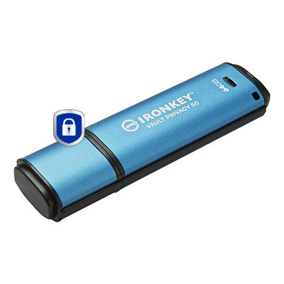 Kingston Technology IronKey 64GB Vault Privacy 50 AES-256 Encrypted, FIPS 197
