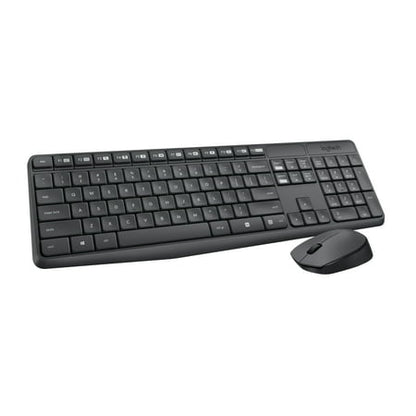 Logitech® MK235 Wireless Straight Full-Size Keyboard & Ambidextrous Optical Mouse  Black