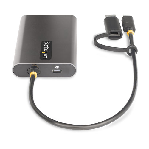 StarTech.com USB-C to Dual-HDMI Adapter - USB-C or A to 2x HDMI - 4K 60Hz - 100W Power Delivery Pass-Through - 1ft (30cm) Built-in Cable - USB to HDMI Multi-Monitor Converter for Laptop - TAA