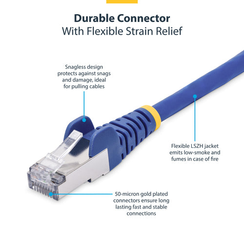 StarTech.com 6in Blue CAT8 Ethernet Cable, Snagless RJ45, 25G/40G, 2000MHz, 100W PoE++, S/FTP, 26AWG Pure Bare Copper Wire, LSZH, Shielded Network Patch Cord w/Strain Reliefs, Individually Tested