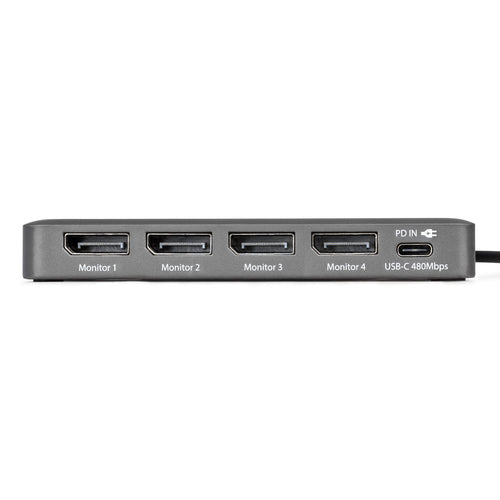 StarTech.com USB-C to Quad-Monitor Workstation Adapter, 4K 60Hz DisplayPort, 140W PD Passthrough for Laptop Charging, USB Port for Wireless Keyboard / Mouse, TAA