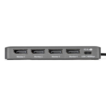 StarTech.com USB-C to Quad-Monitor Workstation Adapter, 4K 60Hz DisplayPort, 140W PD Passthrough for Laptop Charging, USB Port for Wireless Keyboard / Mouse, TAA
