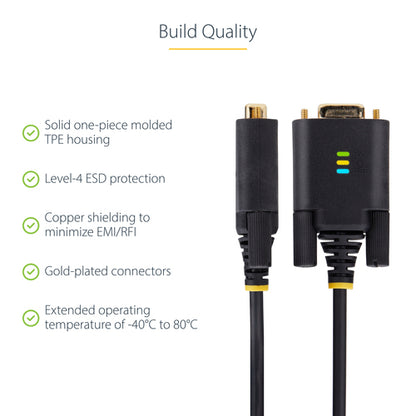 StarTech.com 6.6ft (2m) USB to Serial Adapter Cable, COM Retention, Interchangeable Screws/Nuts, USB-A to DB9 RS232, FTDI IC, ESD Protection, Windows/macOS/Linux