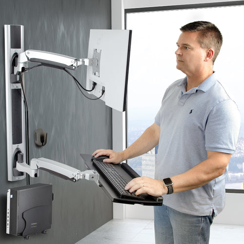 StarTech.com Wall Mount Workstation, VESA Mount For 32" Monitor (22lb/10kg), Fully Articulating Monitor Mount & Keyboard Tray - TAA