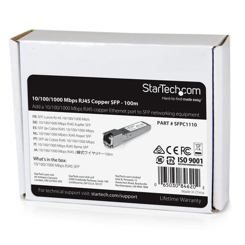StarTech.com Cisco SFP-GE-T Compatible SFP Module - 1000BASE-T - SFP to RJ45 Cat6/Cat5e - 10/100/1000 Mbps - RJ-45 100m - Cisco IE3400, IE3300, IE3200