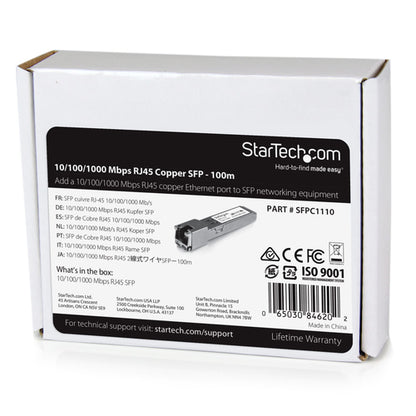 StarTech.com Cisco SFP-GE-T Compatible SFP Module - 1000BASE-T - SFP to RJ45 Cat6/Cat5e - 10/100/1000 Mbps - RJ-45 100m - Cisco IE3400, IE3300, IE3200