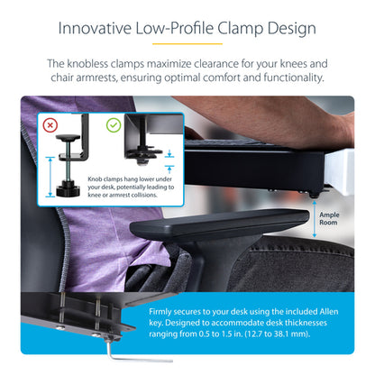 StarTech.com Clamp-On Steel Desk Corner Sleeve for L-Shaped/Corner Desk, For 0.5-1.5in (12.7-38.1mm) Desks, Increase Space for Keyboard/Mouse, Desk Extender/Tray For Wooden/Steel Desks, Ships Assembled