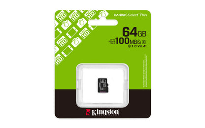 Kingston Technology 64GB micSDXC Canvas Select Plus Gen3 100R A1 Single Pack w/o ADP