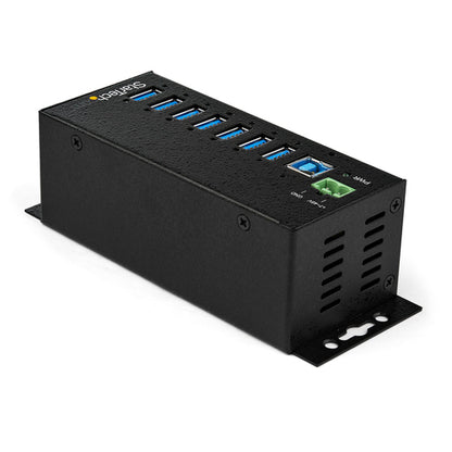 StarTech.com 7-Port USB 3.0 Hub with Power Adapter - Metal Industrial USB-A Hub with ESD & 350W Surge Protection - Din/Wall/Desk Mountable - High Speed USB 3.2 Gen 1 (5Gbps) Hub - TAA