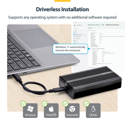 StarTech.com USB4 M.2 NVMe Enclosure, 40Gbps, External USB-C/Thunderbolt NVMe SSD Enclosure, Aluminum Heatsink Case, B+M/M-Key