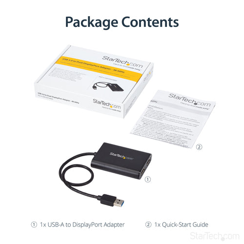 StarTech.com USB 3.0 to Dual DisplayPort Adapter, 4K 60Hz, DisplayLink Certified, USB to Dual DP Display Adapter, Dual DisplayPort Adapter for Mac & Windows