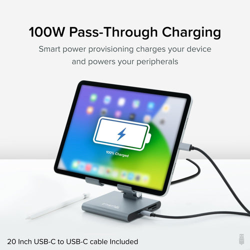 Plugable Technologies 8-in-1 USB C Hub for iPad with Stand, 100W Pass-Through Charging, USB C Docking Station for iPad, 1x HDMI, 2X USB, Audio, SD, Driverless, Compatible with Windows, iPadOS, Phones, Tablets