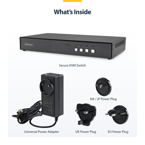 StarTech.com Secure 4-Port KVM Switch, HDMI or DisplayPort, 4K 60Hz, NIAP 4.0 Desktop KVM, Metal Housing, CAC Port, Made in the USA