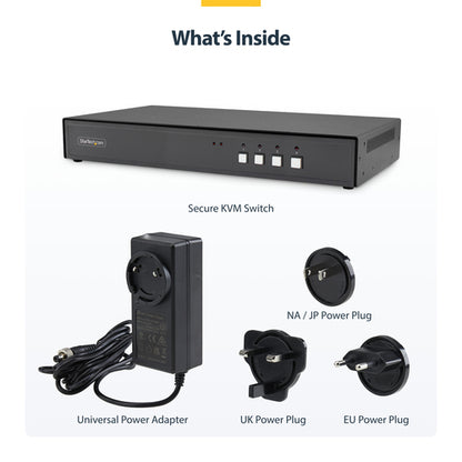 StarTech.com Secure 4-Port KVM Switch, HDMI or DisplayPort, 4K 60Hz, NIAP 4.0 Desktop KVM, Metal Housing, CAC Port, Made in the USA