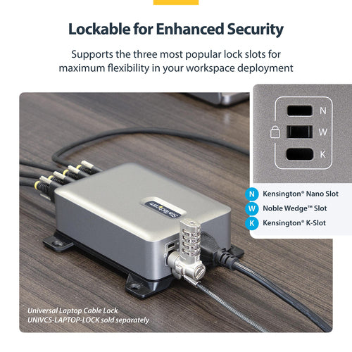 StarTech.com 4-Port Multi-Device USB-C Charger, 240W Total, Single Port 140W EPR, PD 3.1, Screw Locking Ports, Surface Mounting, Ideal for Boardrooms, 2x 10ft USB-C Side Locking 240W Cables Included