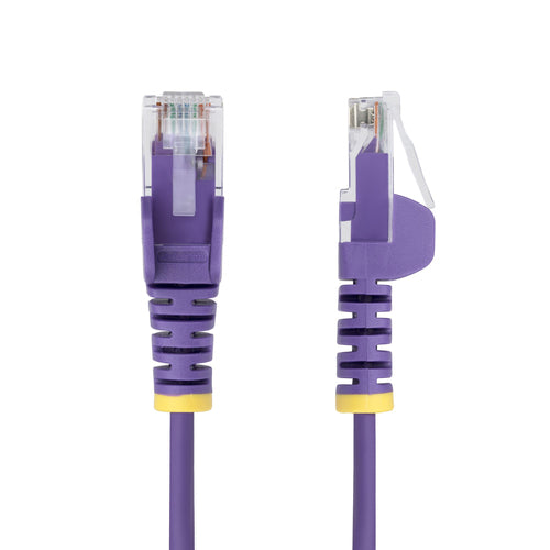 StarTech.com 3ft Purple Slim CAT6 Ethernet Cable, Snagless, 100W PoE, UTP, LSZH, 28AWG Pure Bare Copper Wire, Slim RJ45 Network Patch Cord w/Strain Reliefs, Individually Tested