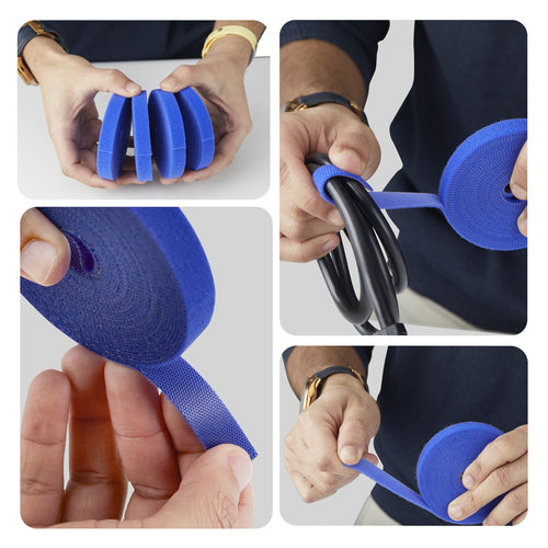 StarTech.com 4-pack 15ft (4.6m) Hook and Loop Roll, 0.5in Wide, Blue, Cut-to-Size Reusable Cable Ties, Fastener Tape, Adjustable Fabric Wraps, Bulk Roll